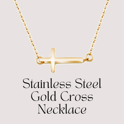 Stainless Steel Gold Sideways Cross Necklace